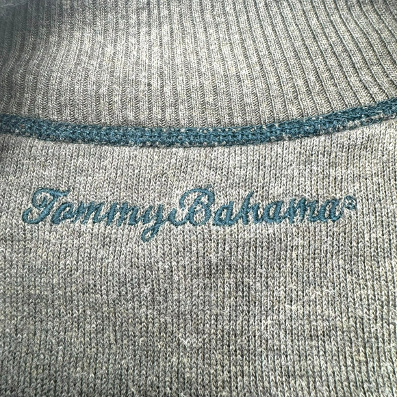 TOMMY BAHAMA Men Large 100% Cotton Blue Gray Reversible 1/4 Zip Pullover Sweater - Picture 3 of 9
